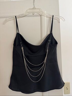 Express Classic Black Cowl Neck Embellished Diamond Back Camisole Tank SZ XS